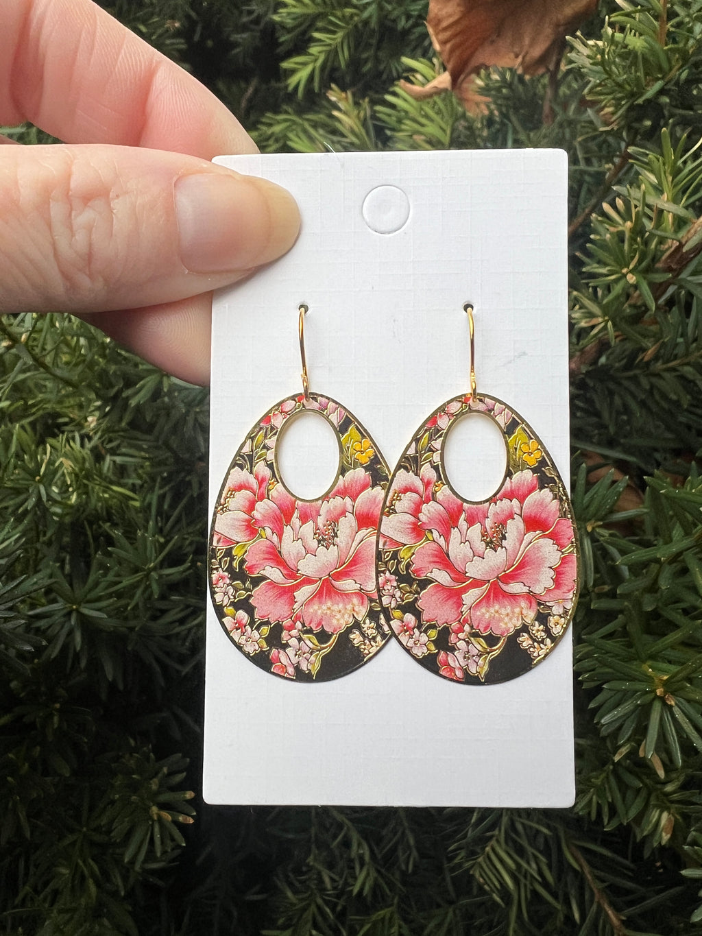 Floral Metal Oval Earrings