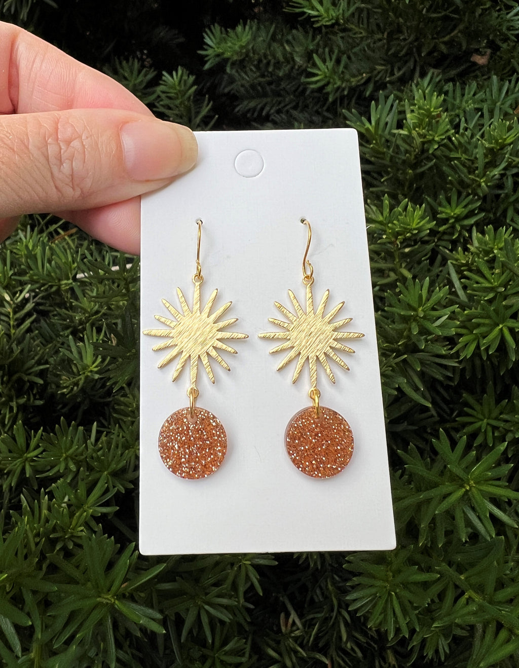 Cinnamon Glitter Gold Sunburst Earrings