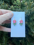 Pink Green Cluster Gemstone Earrings