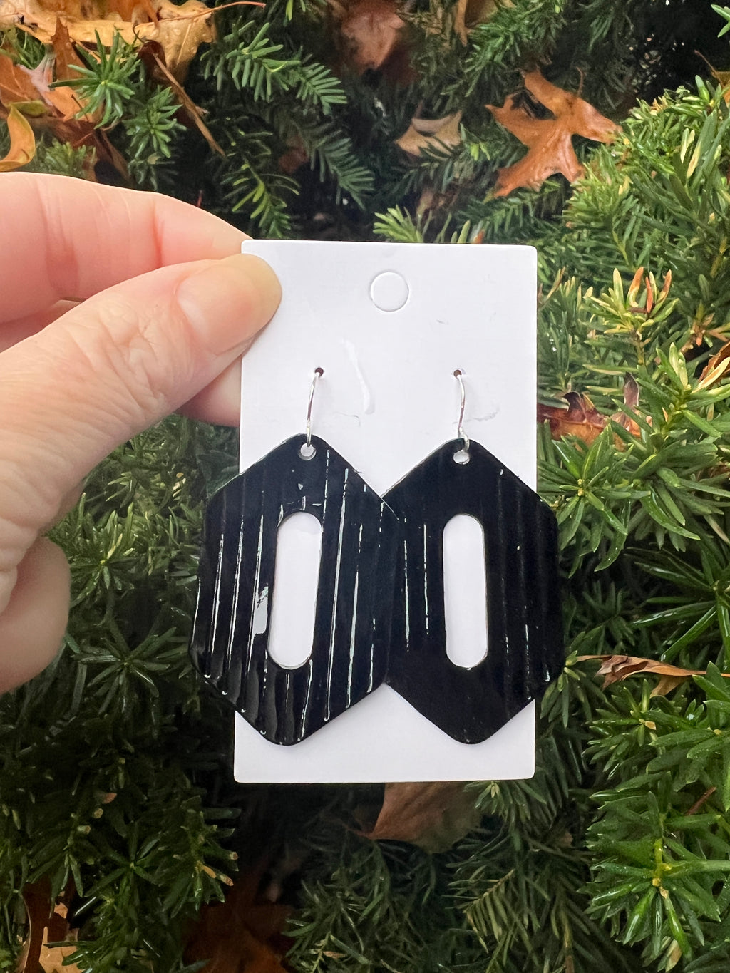 Black Patent Halle Leather Earrings
