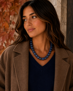 Navy Blue Beaded Necklace with Removable Pendant Option