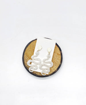 Ivory Acrylic Snake Earrings