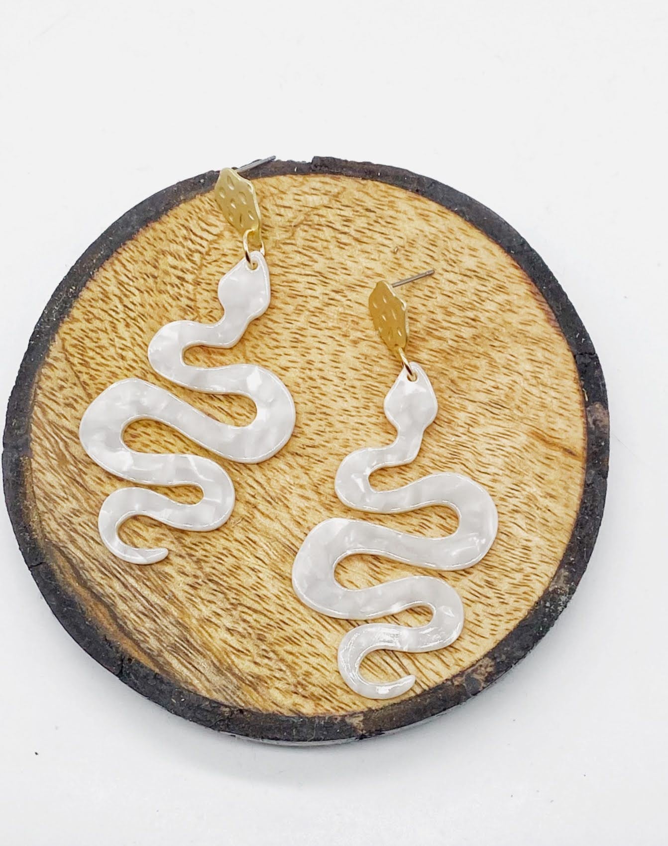 Ivory Acrylic Snake Earrings