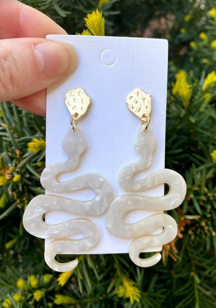 Ivory Acrylic Snake Earrings