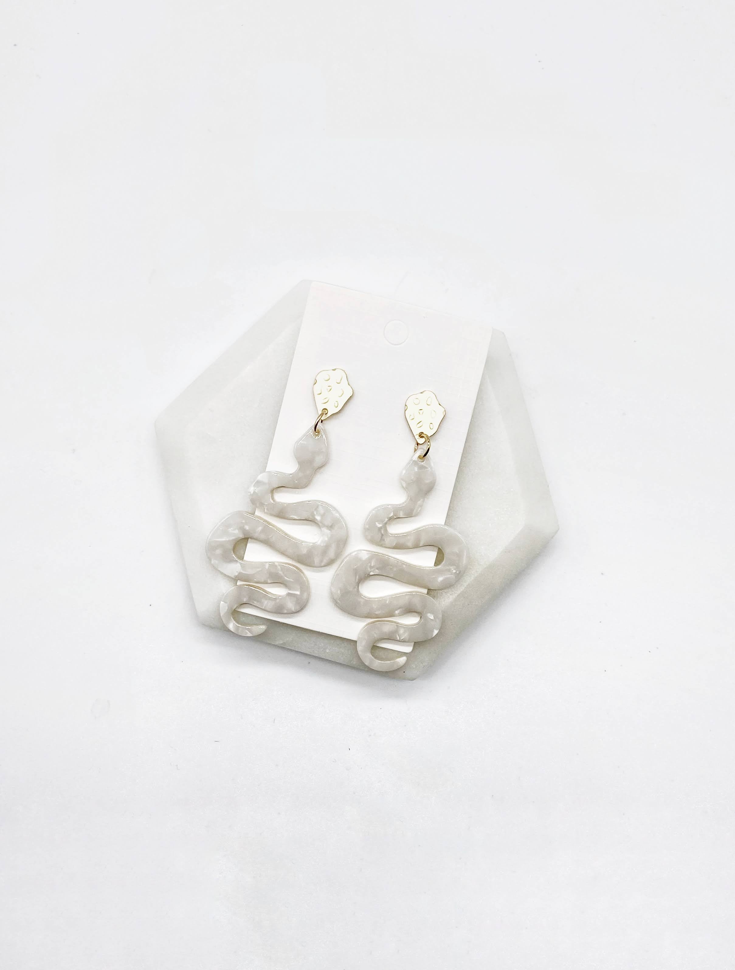 Ivory Acrylic Snake Earrings