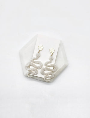 Ivory Acrylic Snake Earrings