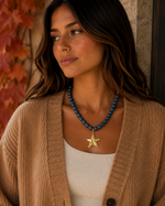 Navy Blue Beaded Necklace with Removable Pendant Option