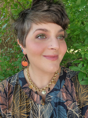 Pumpkin Wood Teardrop Earrings