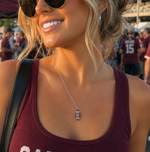Silver Enamel Rhinestone Stainless Steel Football Necklace