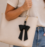 Black Pebbled Leather Bow Purse Bag Charm