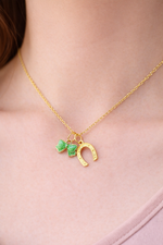 Gold Horseshoe Green Bow Necklace