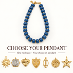 Navy Blue Beaded Necklace with Removable Pendant Option