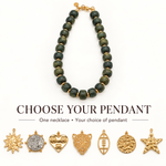 Olive Green Beaded Necklace with Removable Pendant Option