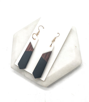 Black White Wood Resin Pixie Earrings