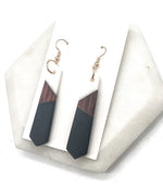 Black White Wood Resin Pixie Earrings