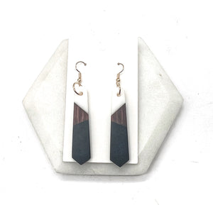 Black White Wood Resin Pixie Earrings