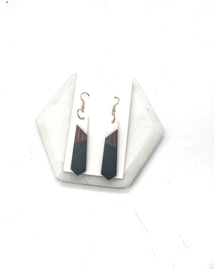 Black White Wood Resin Pixie Earrings