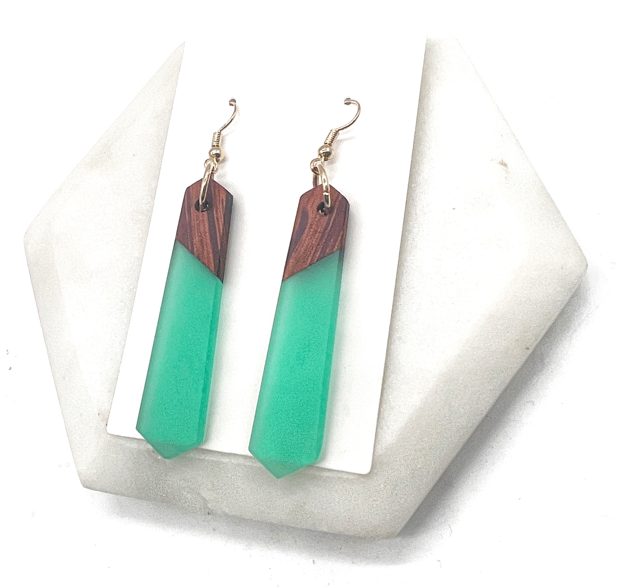 Green Wood Resin Pixie Earrings