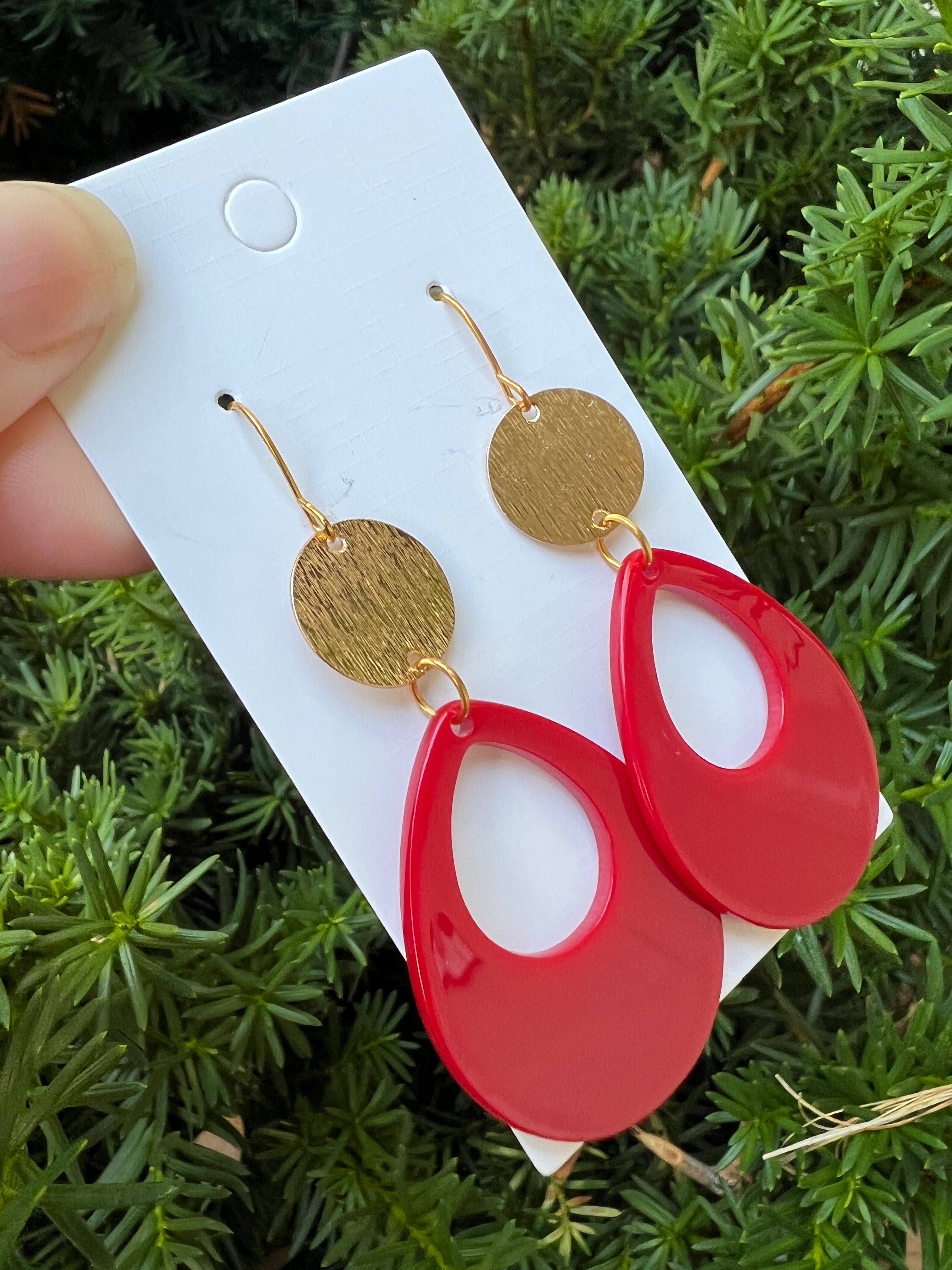 Red Gold Teardrop Acrylic Earrings
