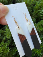 Black White Wood Resin Pixie Earrings