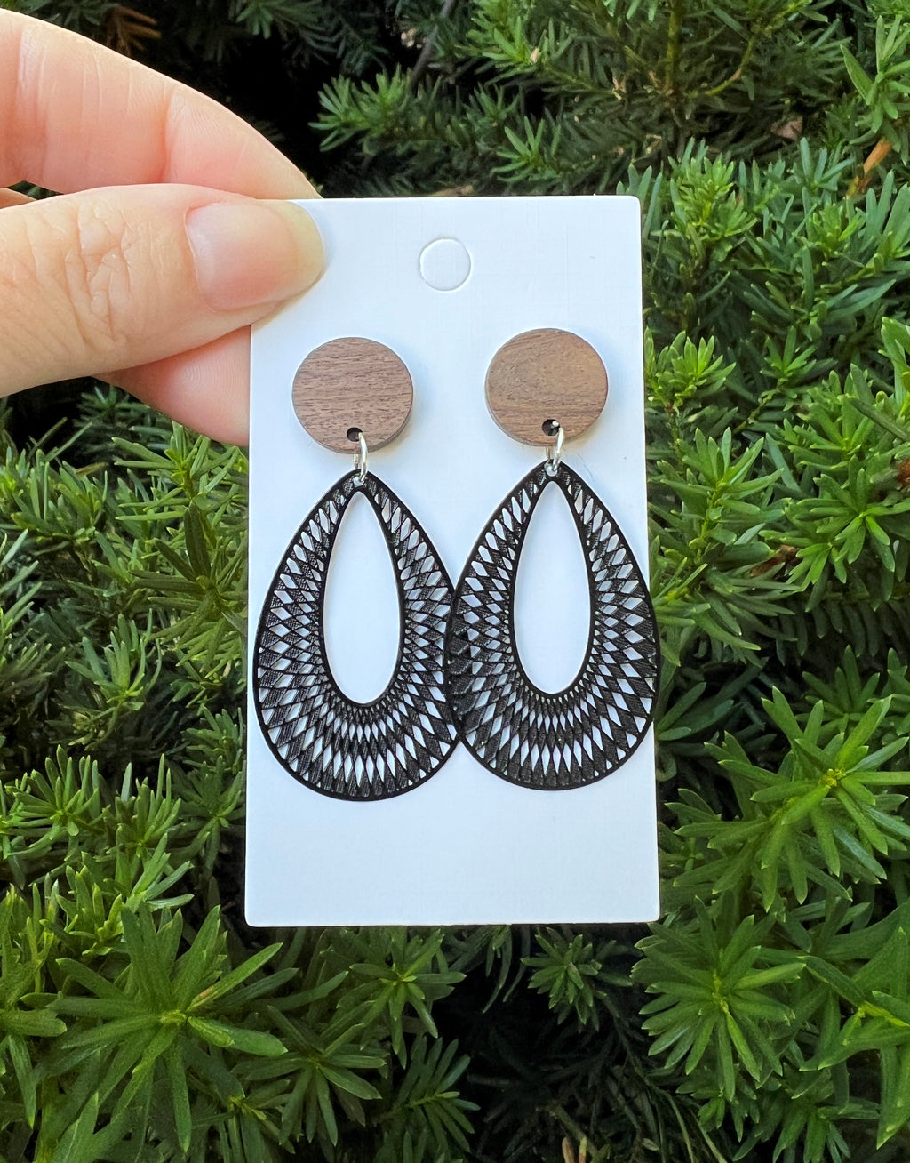 Black and Wood Teardrop Earrings