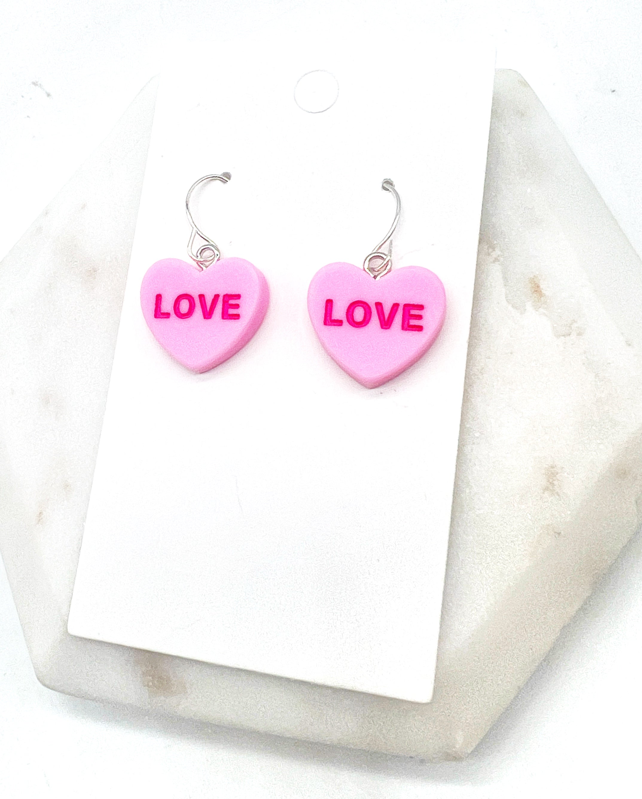 Hot Pink Love Conversation Heart Earrings