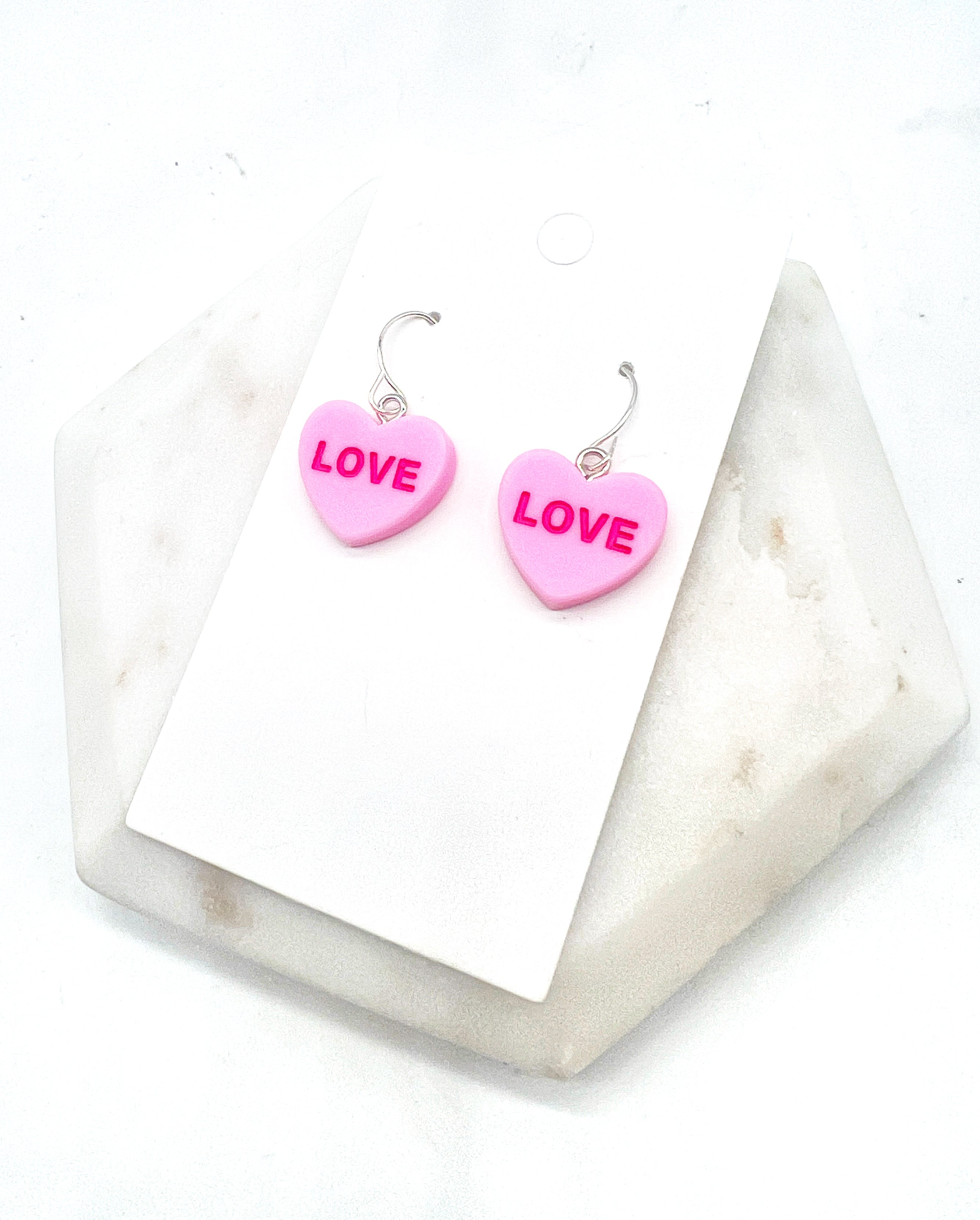 Hot Pink Love Conversation Heart Earrings