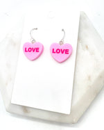 Hot Pink Love Conversation Heart Earrings