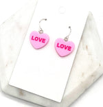 Hot Pink Love Conversation Heart Earrings