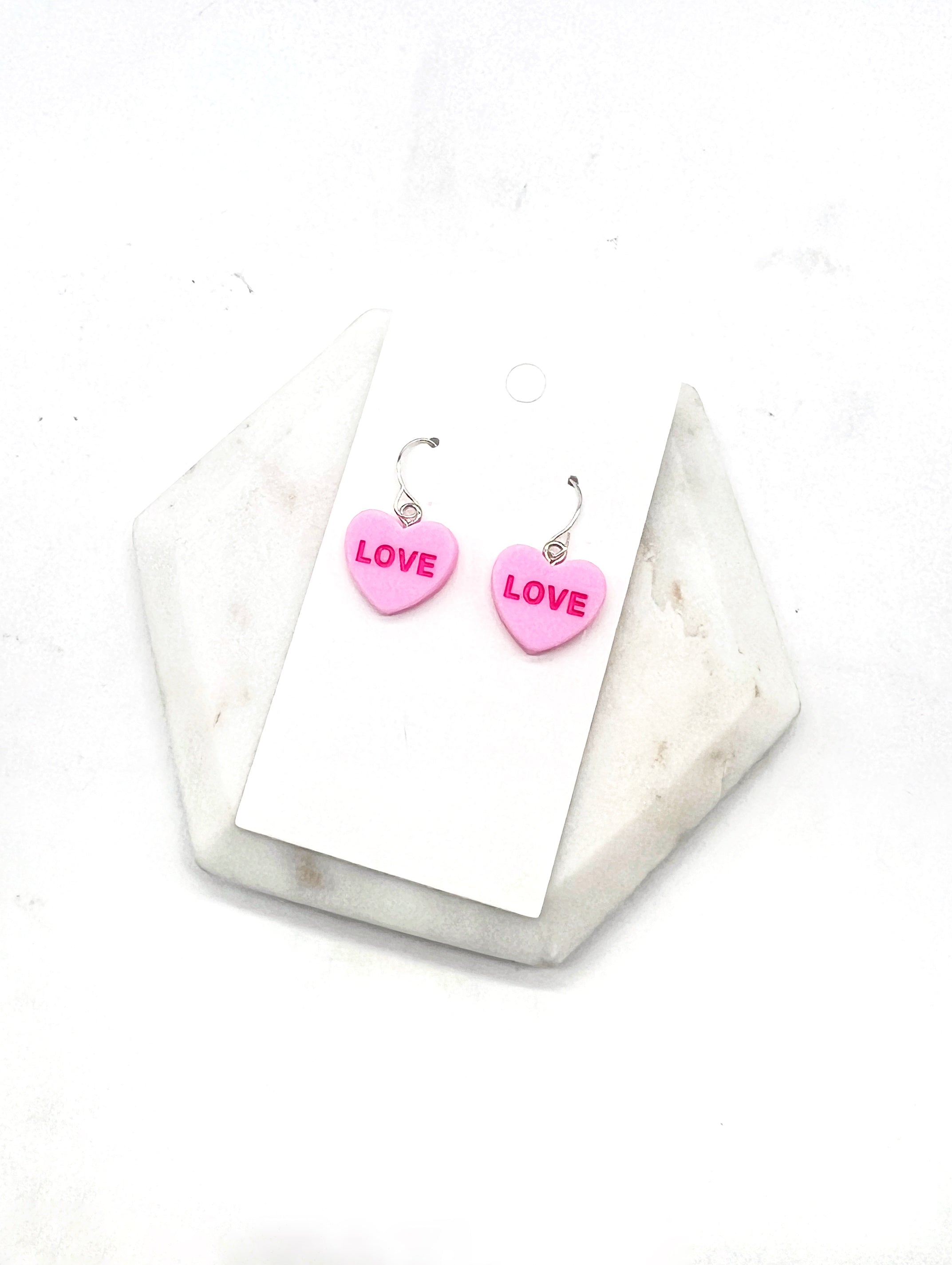 Hot Pink Love Conversation Heart Earrings