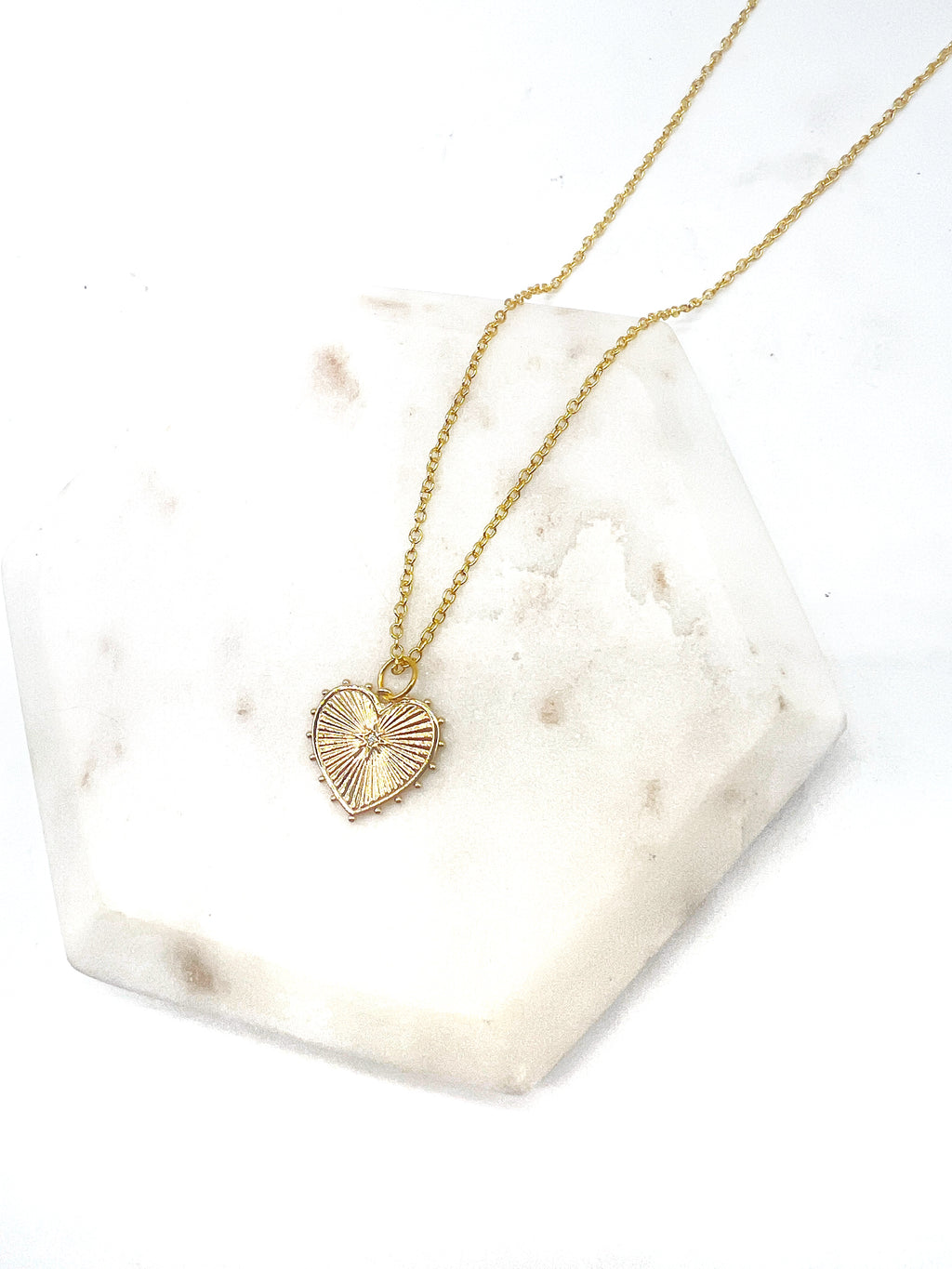 Gold Spike CZ Heart Necklace