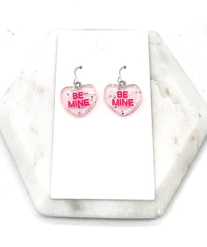 Glitter Pink Be Mine Conversation Heart Earrings