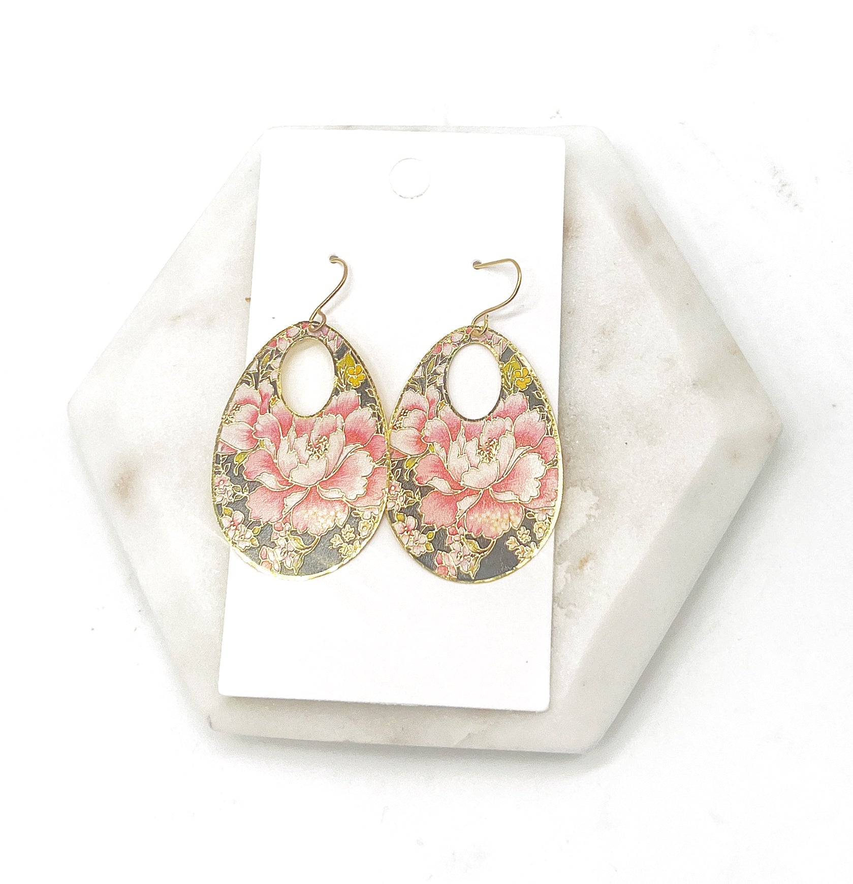 Floral Metal Oval Earrings