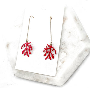 Red Coral Long Drop Earrings