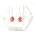 Red Coral Long Drop Earrings