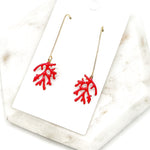 Red Coral Long Drop Earrings