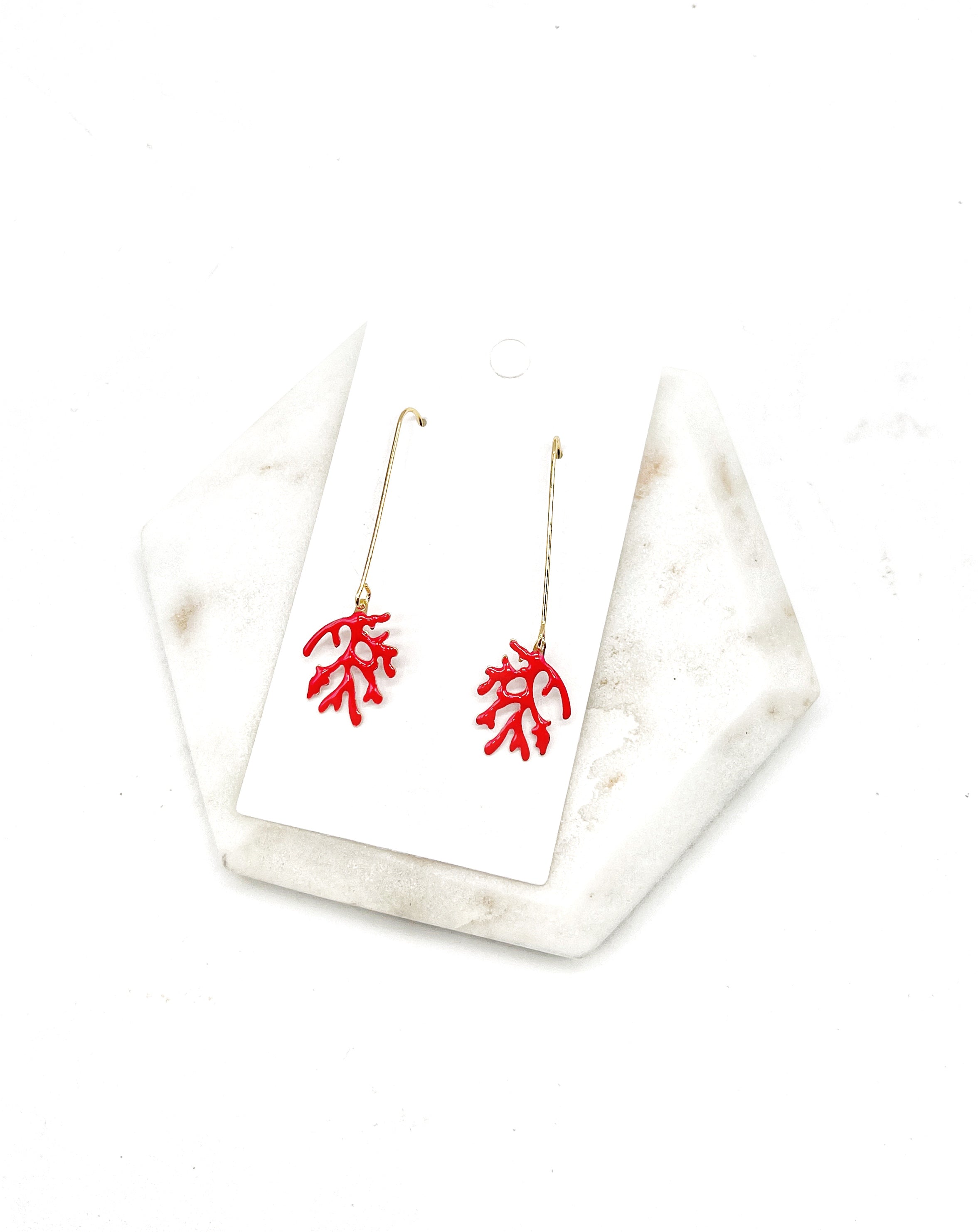 Red Coral Long Drop Earrings