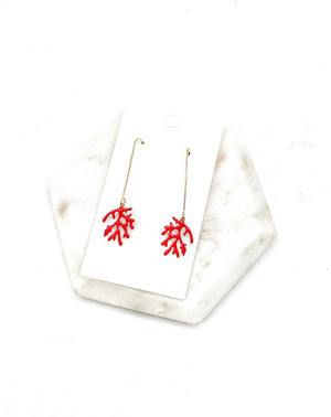 Red Coral Long Drop Earrings