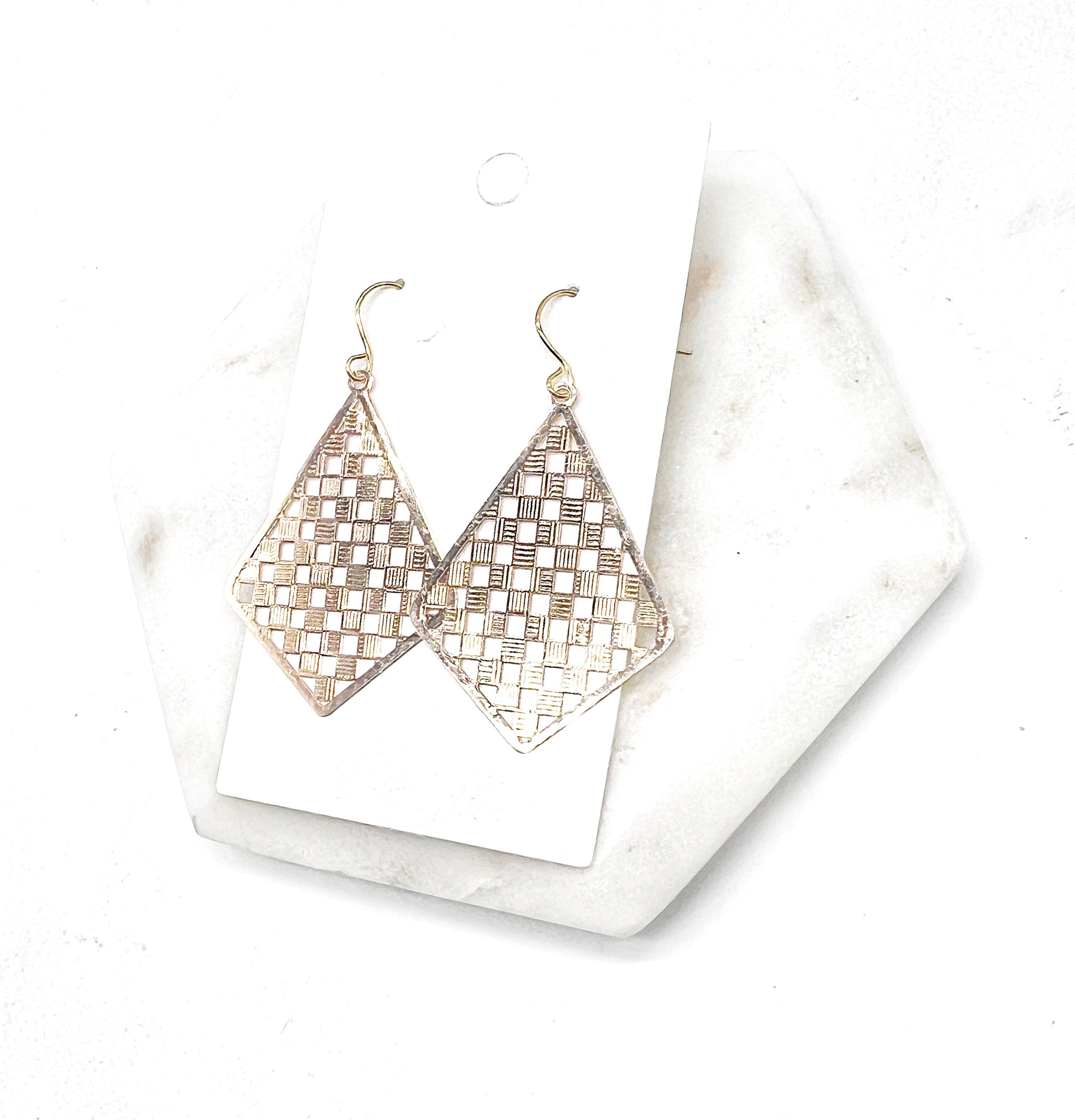 Gold Checkered Diamond Earrings