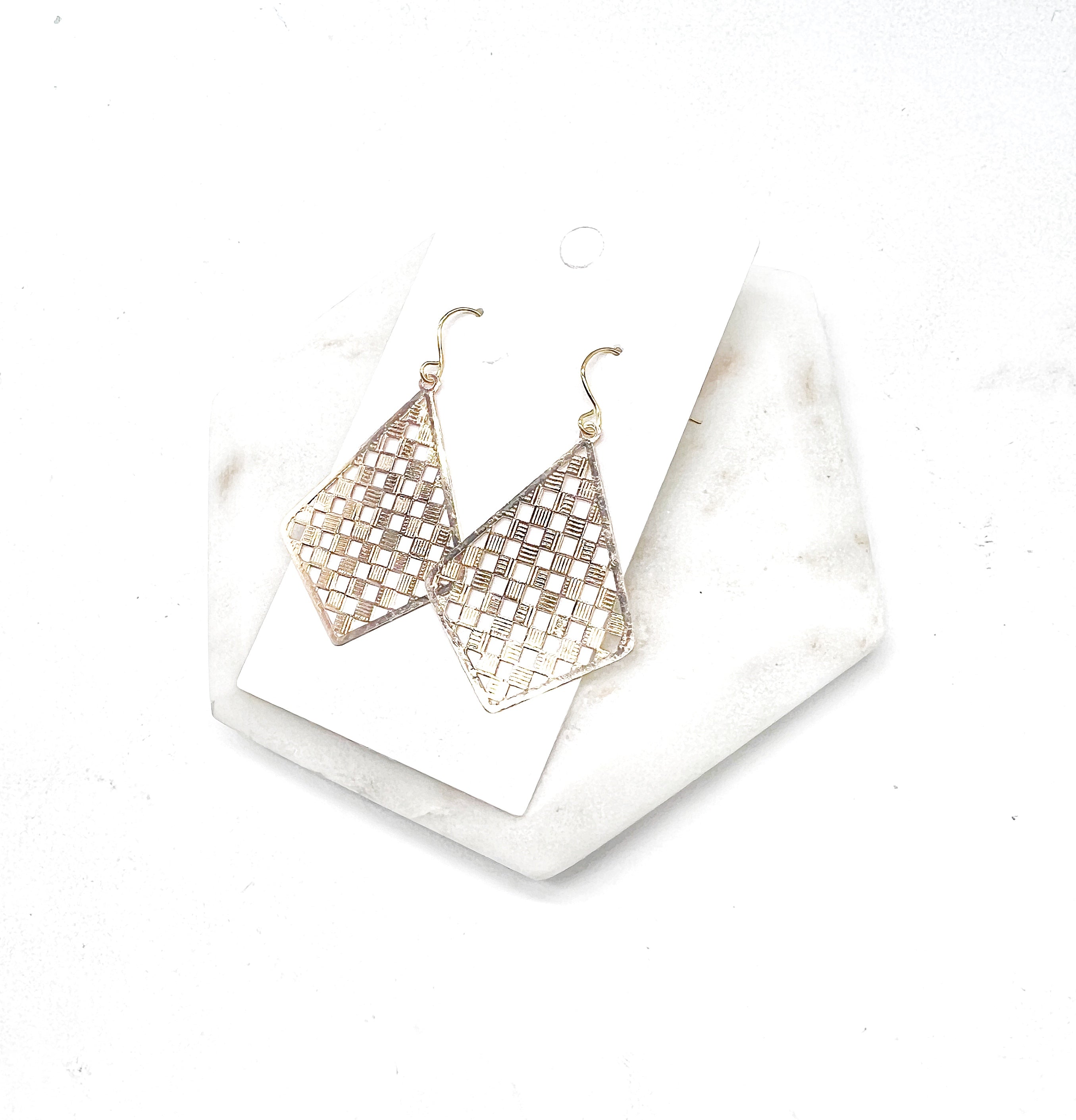 Gold Checkered Diamond Earrings