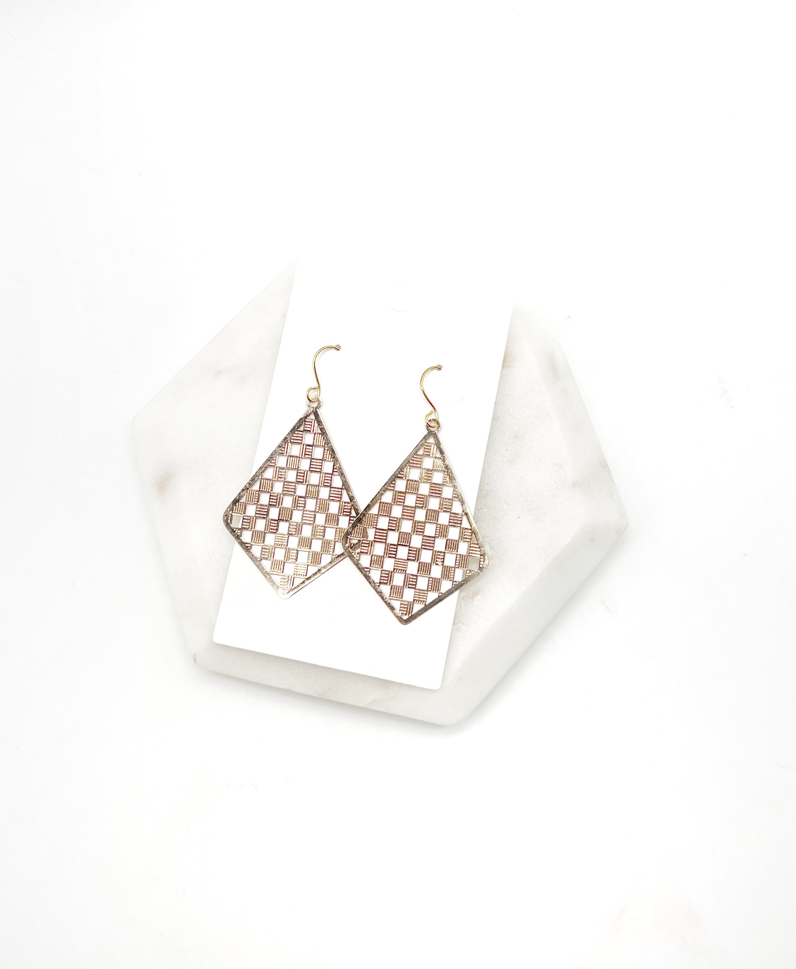 Gold Checkered Diamond Earrings