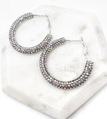 Silver Iridescent Glitter Hoop Earrings