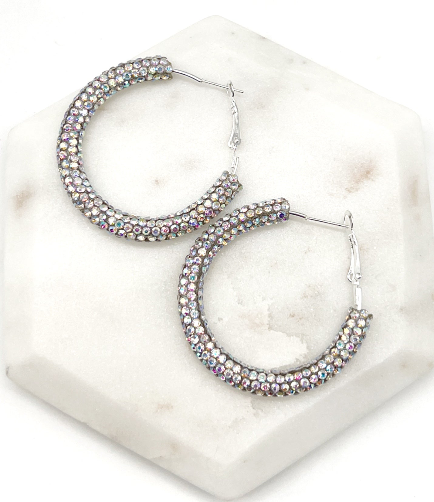 Silver Iridescent Glitter Hoop Earrings