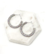 Silver Iridescent Glitter Hoop Earrings