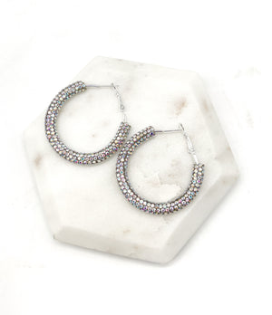 Silver Iridescent Glitter Hoop Earrings