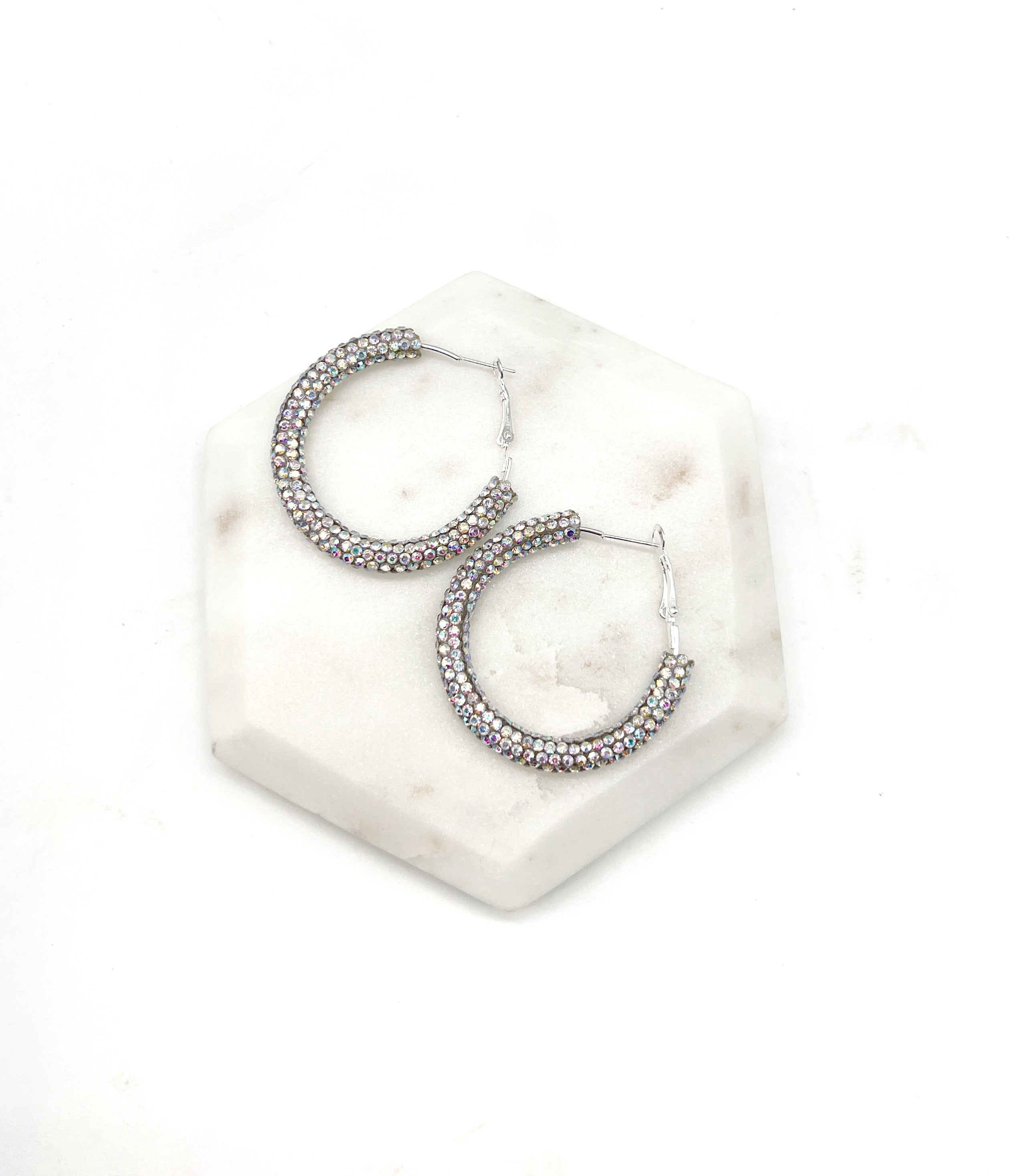 Silver Iridescent Glitter Hoop Earrings