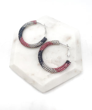 Black Pink Silver Striped Glitter Hoop Earrings