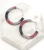 Black Pink Silver Striped Glitter Hoop Earrings