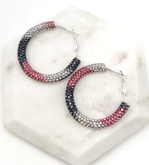 Black Pink Silver Striped Glitter Hoop Earrings