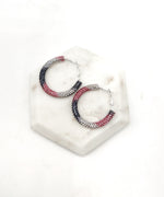 Black Pink Silver Striped Glitter Hoop Earrings